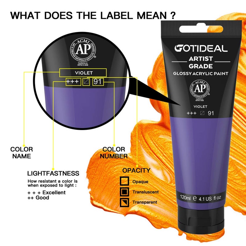 GOTIDEAL Acrylic Paint Violet Tubes(120ml, 4.1 oz) Non Toxic Non Fading,Rich Pigments for Painters,Ideal for Canvas Wood Clay Fabric Ceramic Craft Supplies (Violet) - Image 2